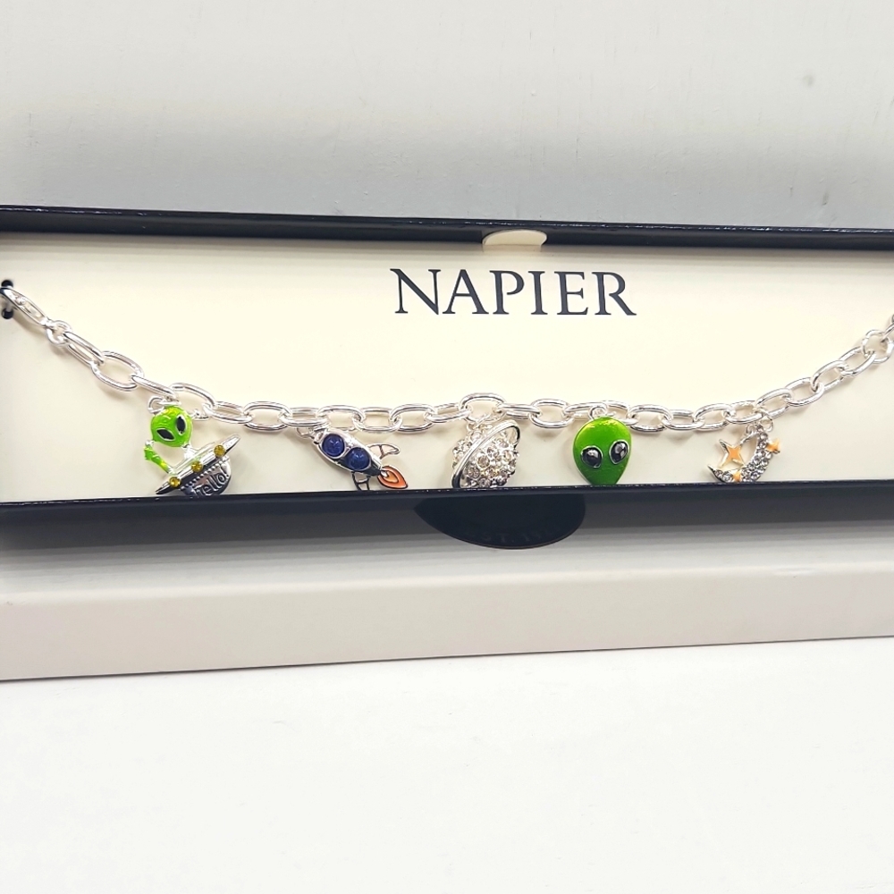 Napier Silver Tone 7.5" Alien Charms Flex Bracelet
